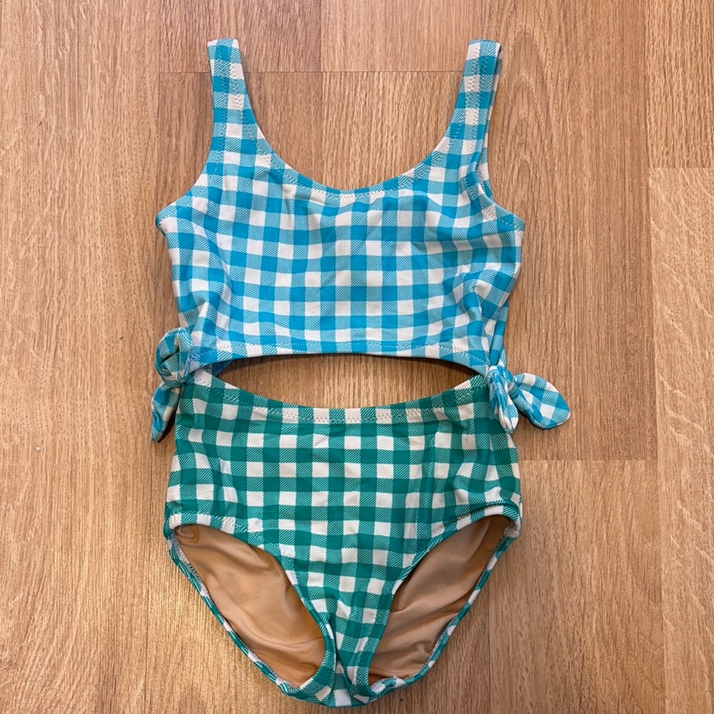 Kids Gingham Checkered Swimsuit - Blue and Green